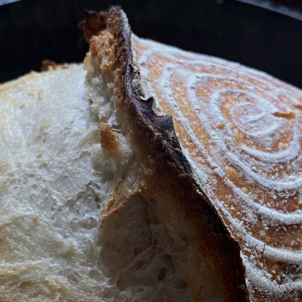 Close-up of the crust on a sourdough boule